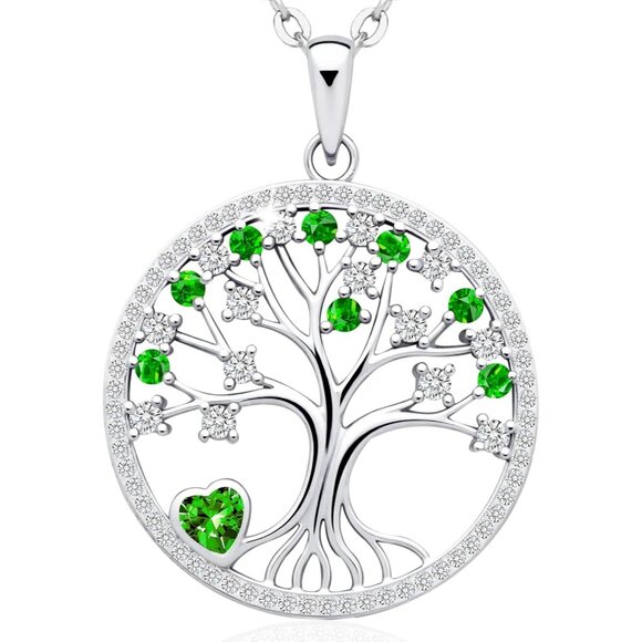 Women's Pendant Charm Adjustable Chain Sterling Birthstone Green Tree Necklace - Picture 1 of 6